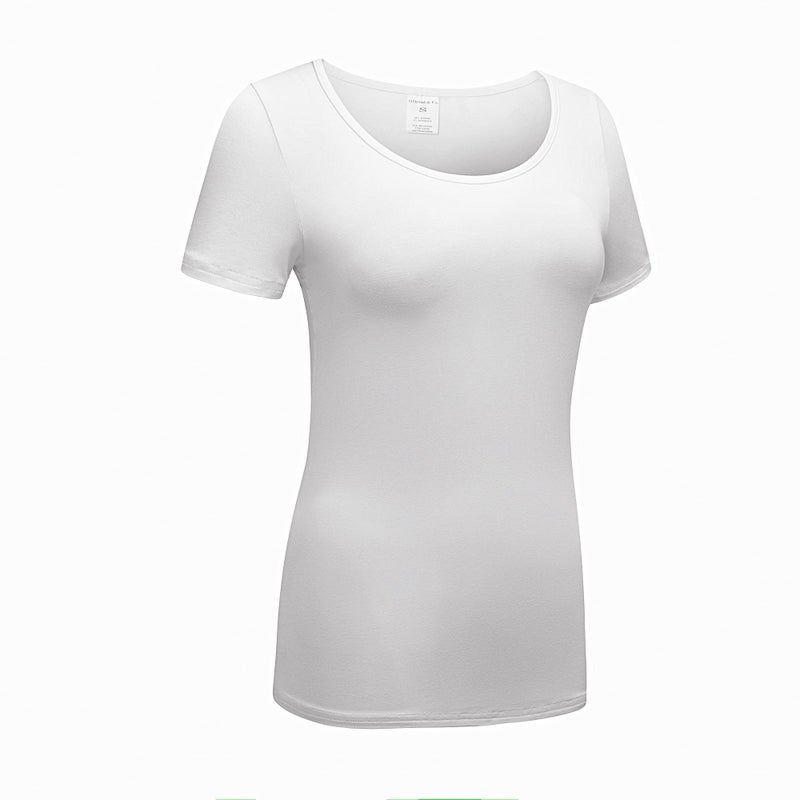 OThread & Co. Women's Short Sleeve T-Shirt Scoop Neck Basic Layer Stretchy Shirts (Small, White) - Image 3